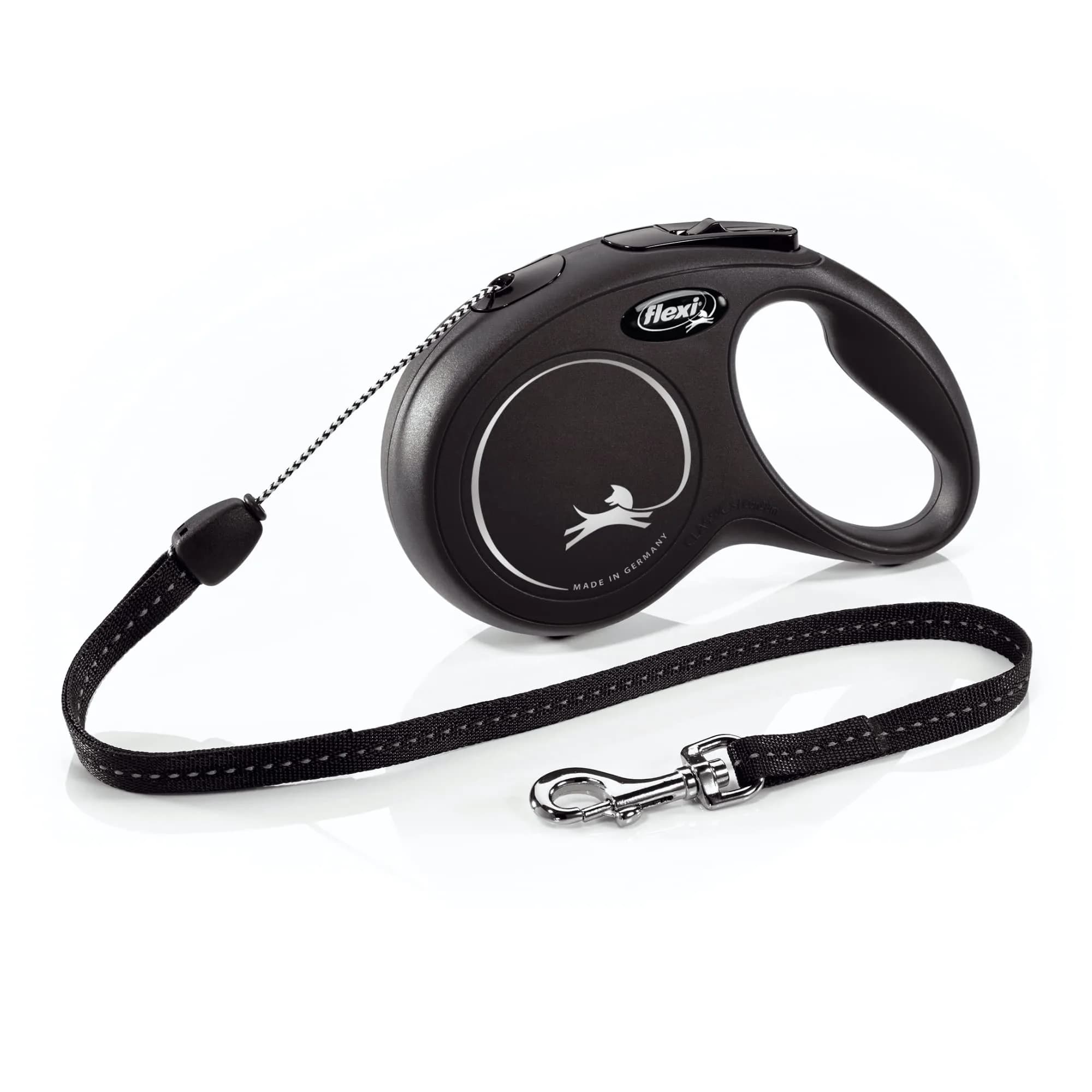 FLEXI Classic Cord Retractable Dog Leash Medium 16 ft Blue | German Engineered Durable Quality for Dogs up to 44 lbs — Black / Small - 26 Feet (Cord)