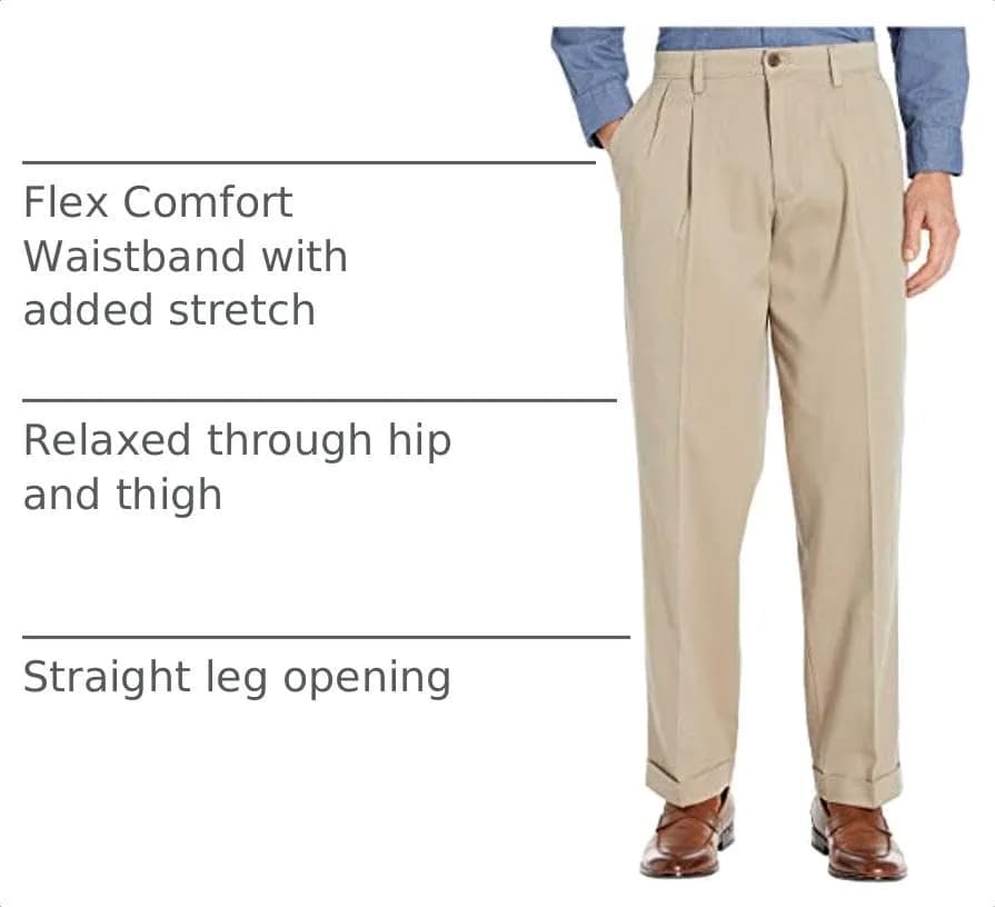 DOCKERS Men's Relaxed Fit Easy Khaki Pants Pleated 34W x 30L | Stretch Comfort for All-Day Wear thumbnail 3