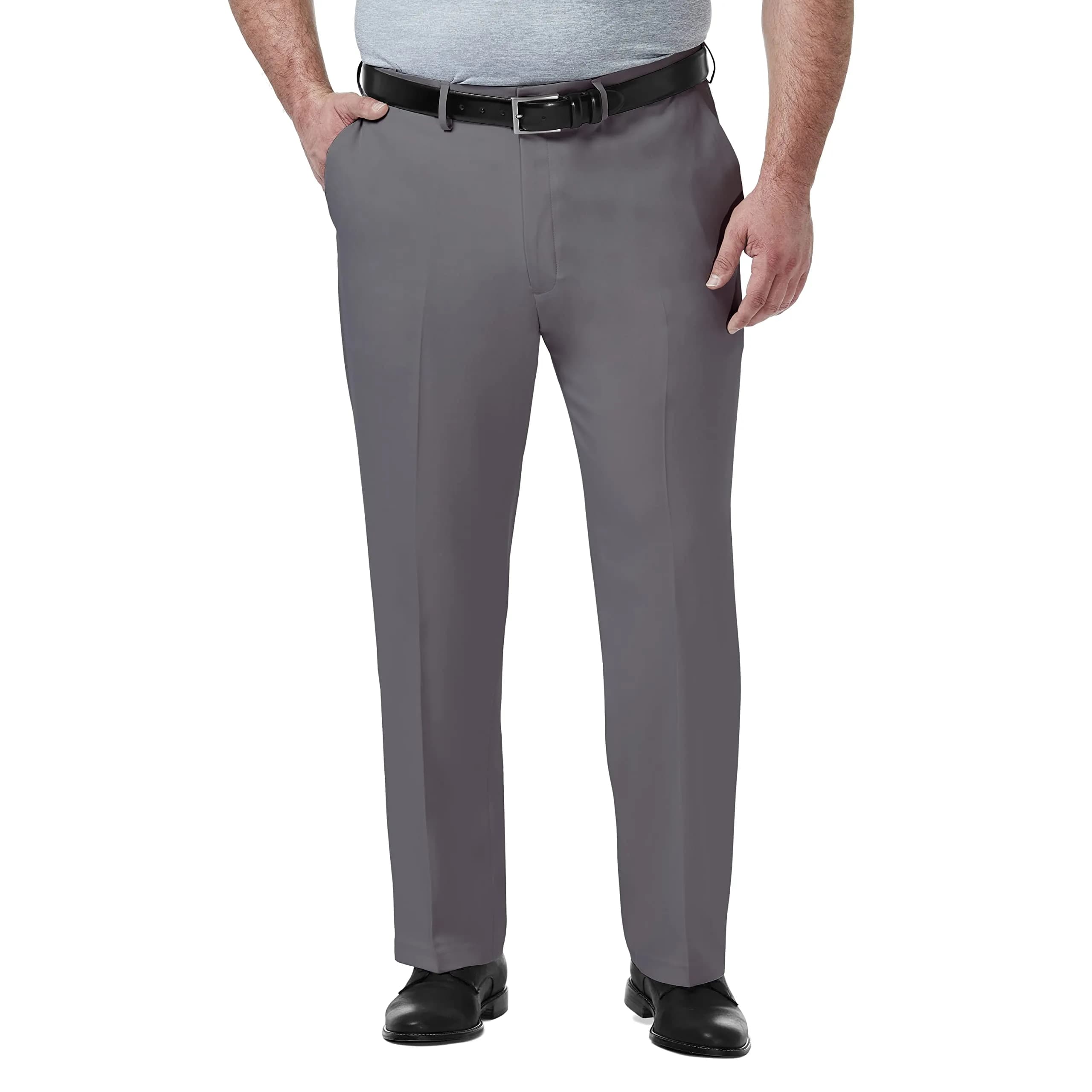 Haggar Men's Big & Tall Classic Fit Dress Pant Blue | Premium Comfort, Moisture Wicking, Hidden Expandable Waistband — Medium Grey