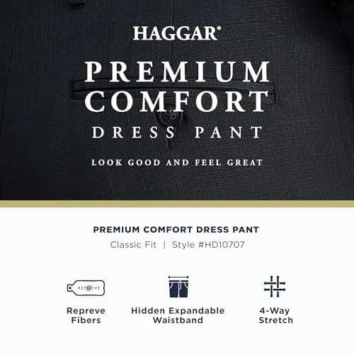 Haggar Men's Big & Tall Classic Fit Dress Pant Black | Premium Comfort, Mid Rise, 48W x 29L thumbnail 3