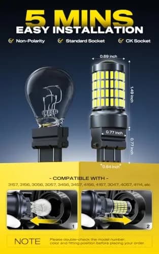 AUXITO 3157 LED Bulbs Reverse Lights 102SMD Ultra Bright 3056 3157 | 50,000+ Hour Lifespan, 360° HD Projector, 12V, Aluminum thumbnail 5