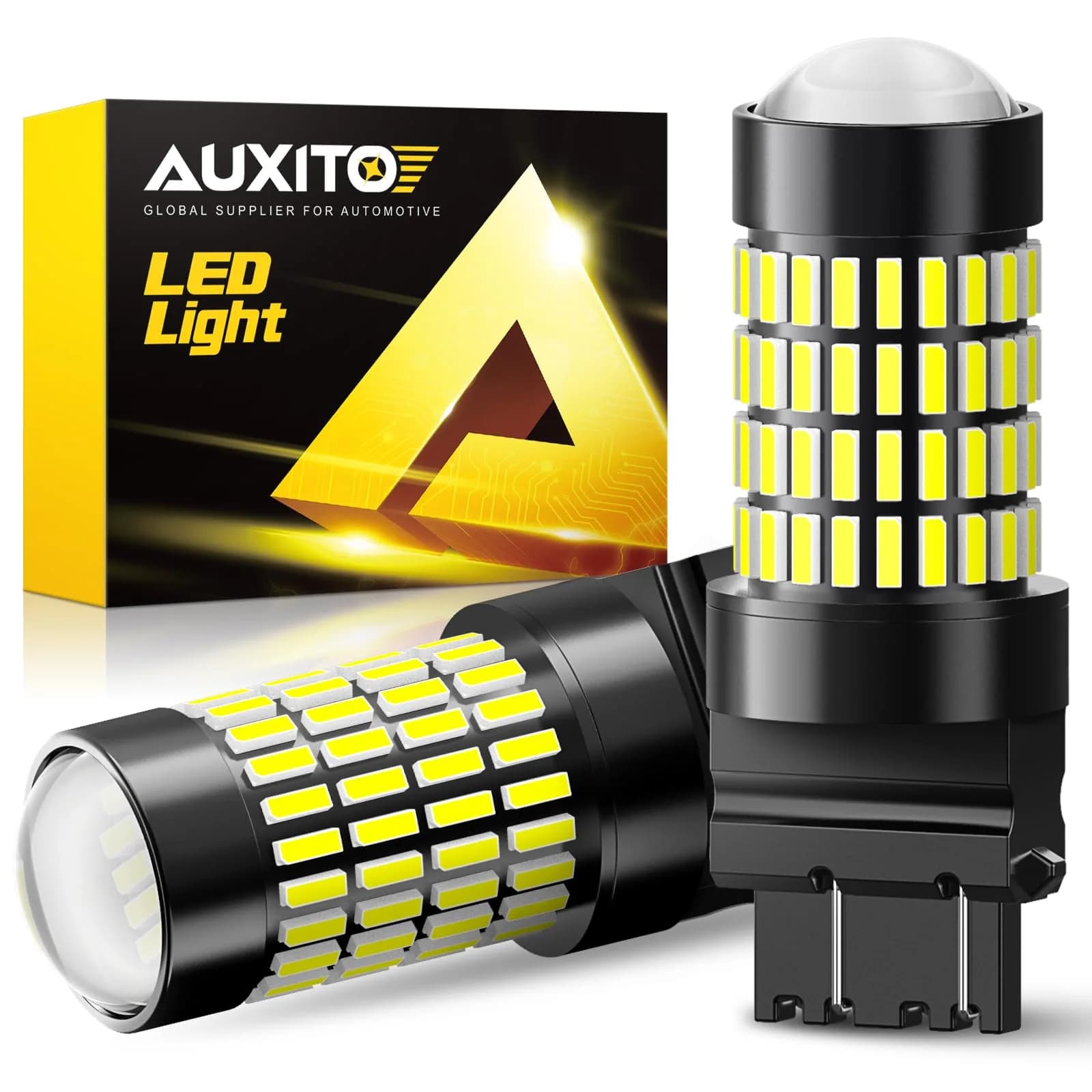 AUXITO 3157 Switchback LED Turn Signal Bulbs 50W | Dual Color White & Amber, 12V, Pack of 2, Car Tail & Parking Lights — White / 3157/3156