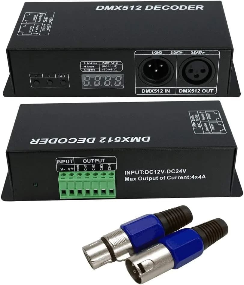 AMKI DMX 512 LED Decoder Controller 4CH Digital Display Decoder 12-24V DC | Controls 4 RGBW LED Strips Independently - main product image