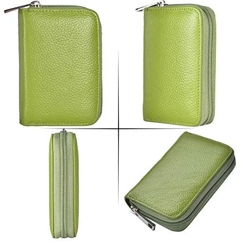Easyoulife Genuine Leather Credit Card Holder Zipper Wallet With 26 Card Slots (Green) | RFID Blocking Slim Wallet for Women thumbnail 5