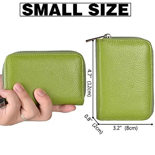 Easyoulife Genuine Leather Credit Card Holder Zipper Wallet With 26 Card Slots (Green) | RFID Blocking Slim Wallet for Women thumbnail 3