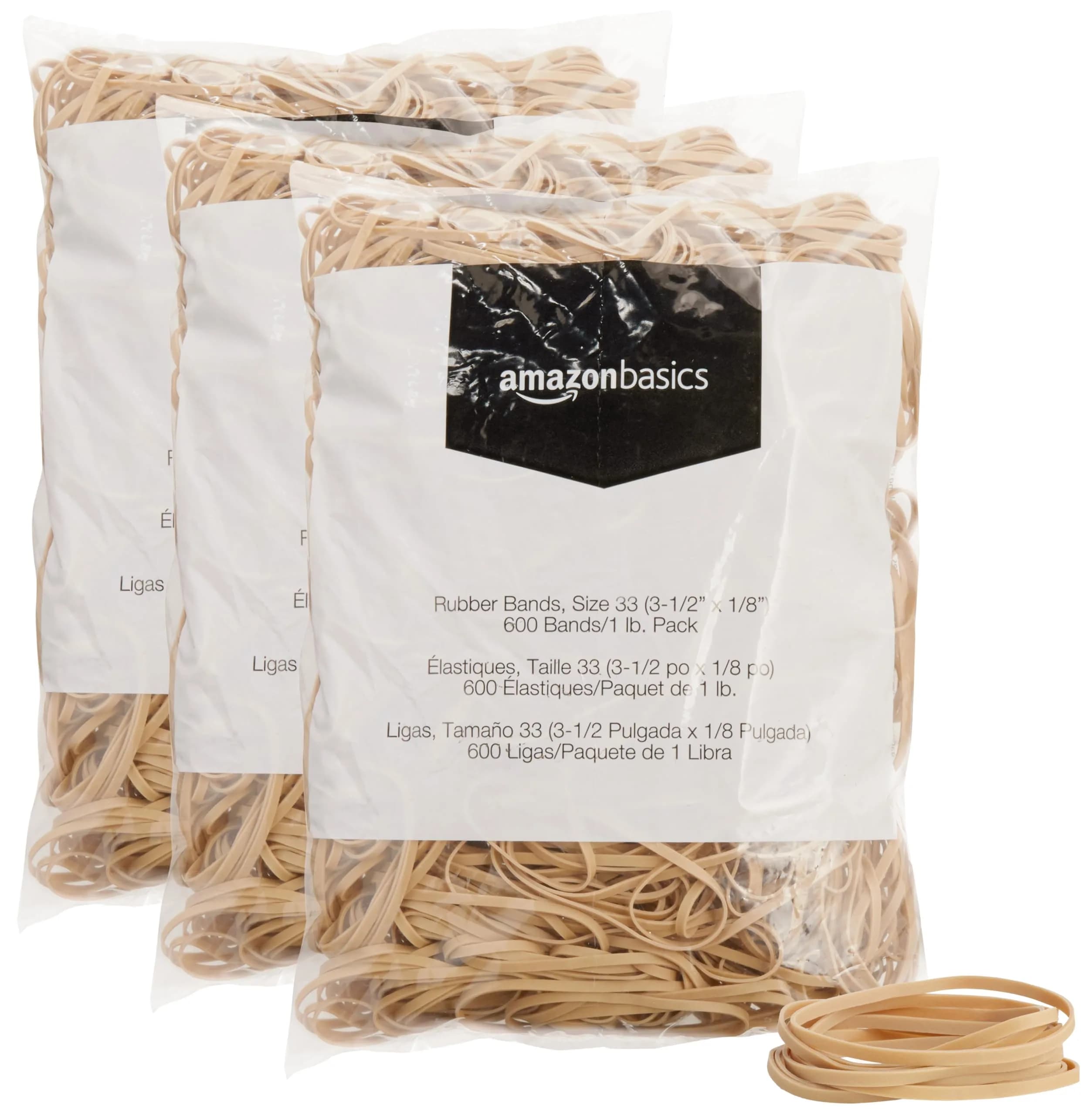 Amazon Basics Rubber Bands, Size 19 (3.5 x 0.06 Inch) | 3750 Bands (6-Pack, 5.6 lb) — 3-Pack