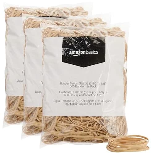 Amazon Basics Rubber Bands Size 33 (3.5 x 0.125 Inch) 1800 Bands | Natural Rubber, Tan, 3-Pack thumbnail 1