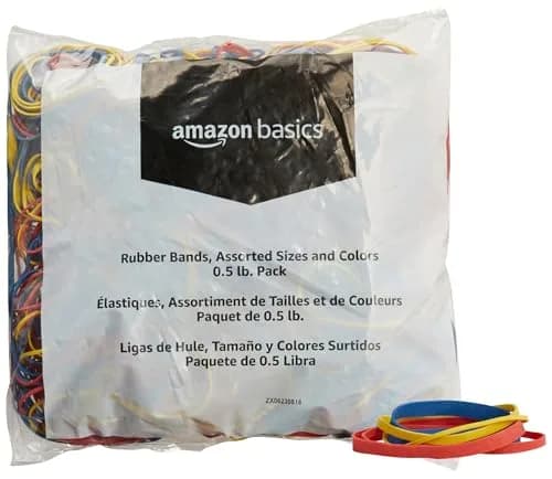 Amazon Basics Assorted Size and Color Rubber Bands | 0.23 kg (0.5 lb) Variety Pack thumbnail 1