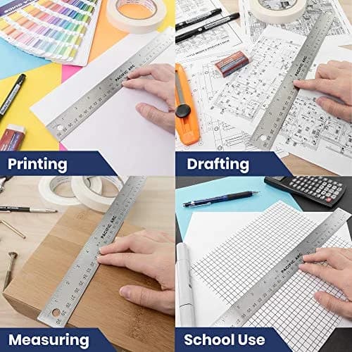 Pacific Arc Stainless Steel 15 Inch Metal Ruler with Cork Back | Precise Inch & Metric Graduations thumbnail 4