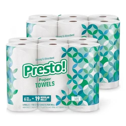 Presto! Ultra-Strong Premium Paper Towels Huge Roll | 1896 Sheets (12 Rolls, 2 Packs of 6) | Flex-a-Size thumbnail 1