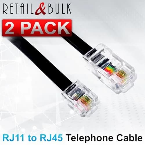 RetailAndBulk 3 ft RJ11 to RJ45 Telephone Cable (2-Pack, Black) | Connect Analog Phones via Ethernet Jacks thumbnail 4