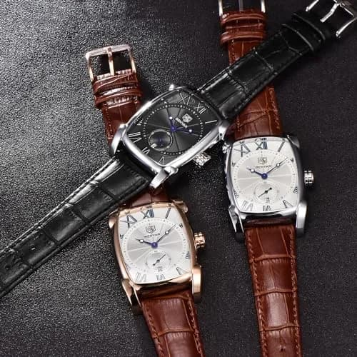 BENYAR Classic Rectangle Vintage Design Watch for Men | 44mm Case, Genuine Leather Strap, 30M Water Resistant thumbnail 3
