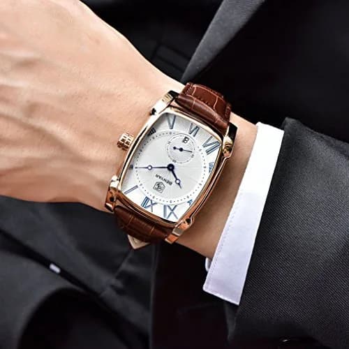 BENYAR Classic Rectangle Vintage Design Watch for Men | 44mm Case, Genuine Leather Strap, 30M Water Resistance thumbnail 5