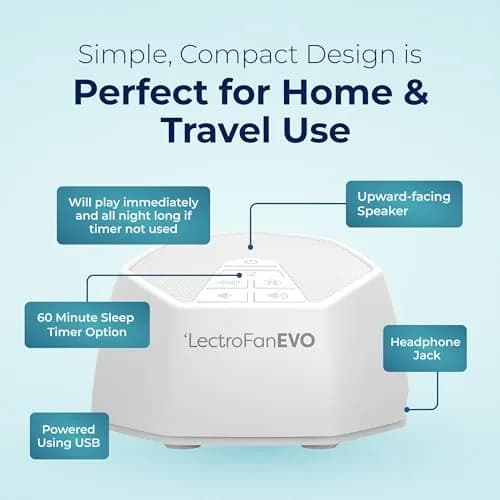 LectroFan EVO Sound Machine White | 22 Non-Looping Sounds, 120cm (4.7in) Compact Design thumbnail 6