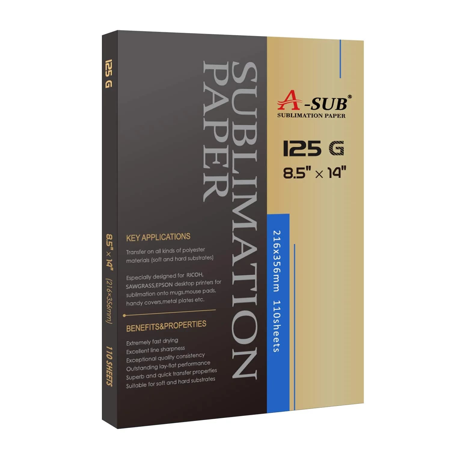 A-SUB Sublimation Paper 8.5x14 Inch 110 Sheets 125g | Fast Dry, High Transfer Rate ≥98%
