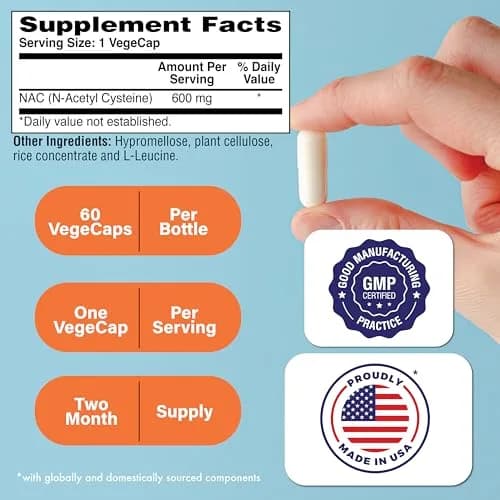 Health Thru Nutrition NAC N-Acetyl-Cysteine 600mg | Vegan, Gluten & Soy Free, 60 Capsules thumbnail 2