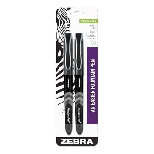 Zebra Pen Fountain Pen 2-Pack, Black Ink, 0.6mm Fine Point | Smooth Flow for Daily Writing thumbnail 1