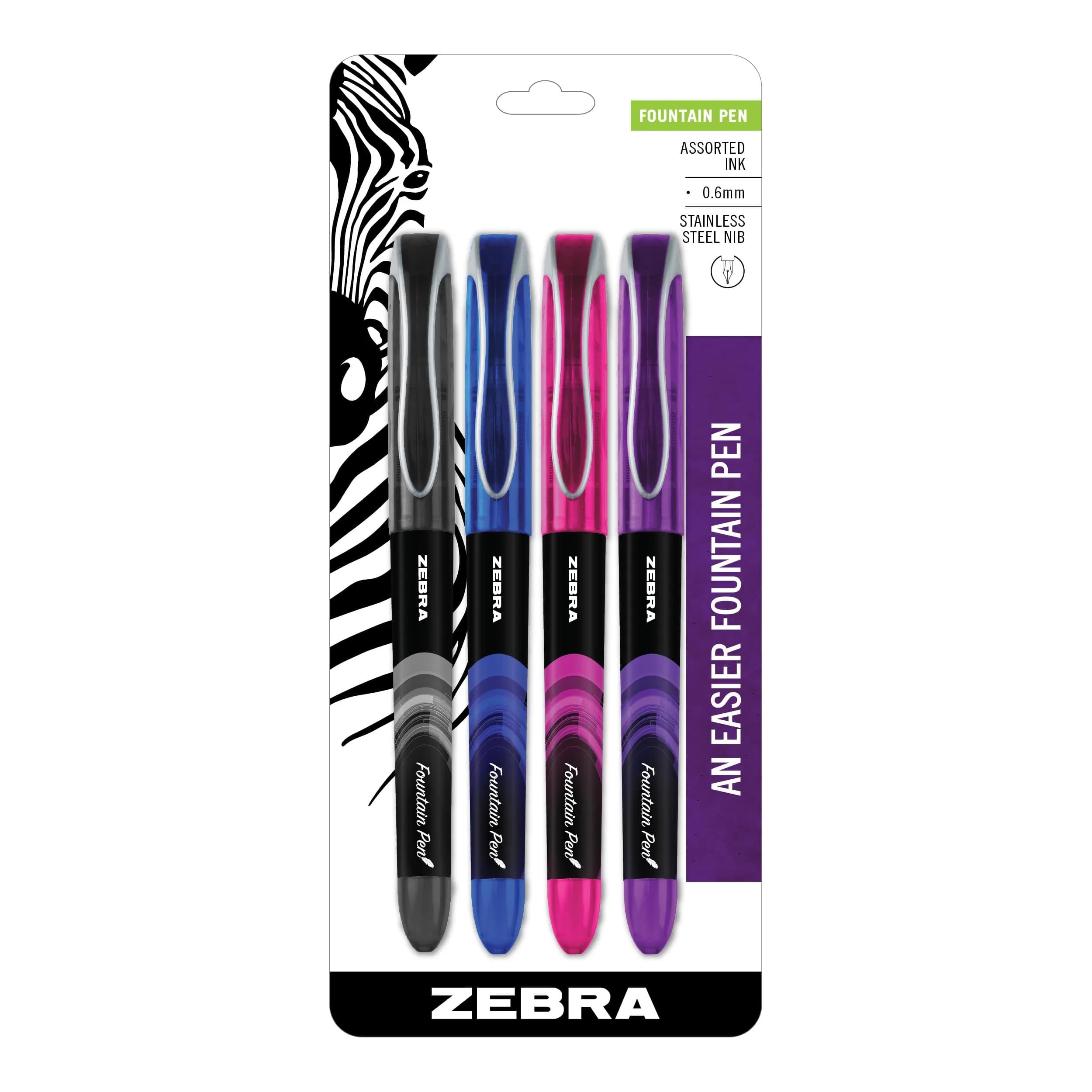 Zebra Pen Fountain Pen 7-Pack, 0.6mm Fine Point, Assorted Colors | Smooth Ink Flow for Journaling & Notes — Assorted A