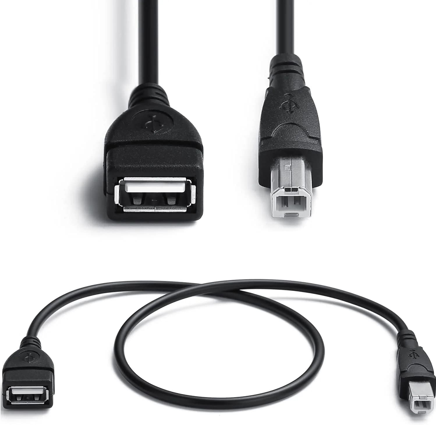 AMUU 2 Pack USB 2.0 A Female to B Male Adapter Cable 50cm (19.7 Inch) | Connect Printers & Peripherals — Black
