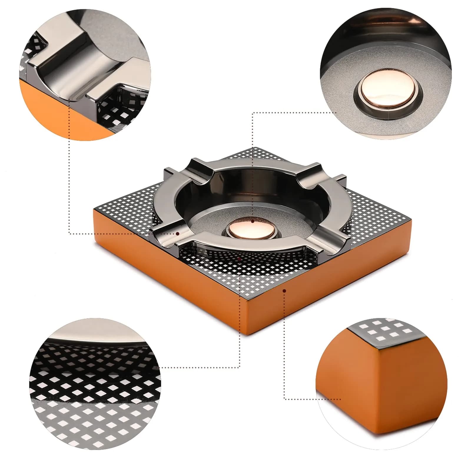 OILP Cigar Ashtray Metal Outdoor Cigar Cigarette Ashtray for Outside Patio/Home Decor Modern Table Cigar Ashtrays,Cigar Ash tray Accessories Gifts for Men-(Square,Alloy) thumbnail 4