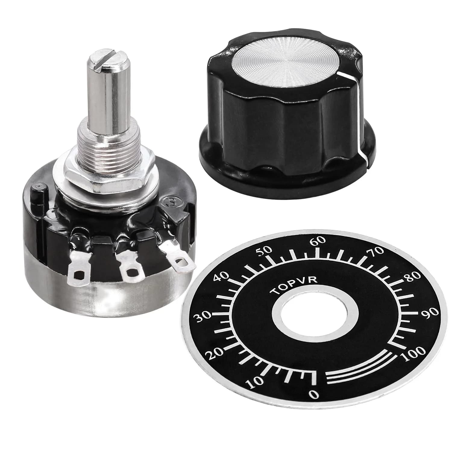 Taiss RV24YN20S Potentiometer 500 ohm Single Turn Carbon Film Rotary Taper Potentiometer with Knob and Dial (2-Pack, 6mm Shaft)