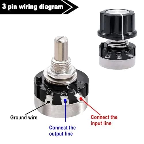 Taiss RV24YN20S Potentiometer 500 ohm Single Turn Carbon Film Rotary Taper Potentiometer with Knob and Dial (2-Pack, 6mm Shaft) thumbnail 4
