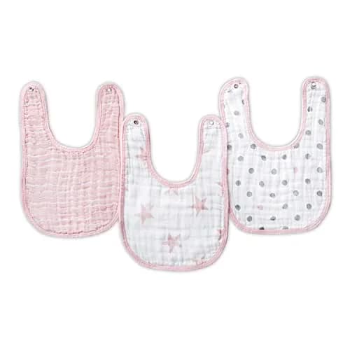 aden + anais Cotton Muslin Snap Bibs 3-Pack Pink | Soft, Absorbent, and Great Size/Shape thumbnail 1