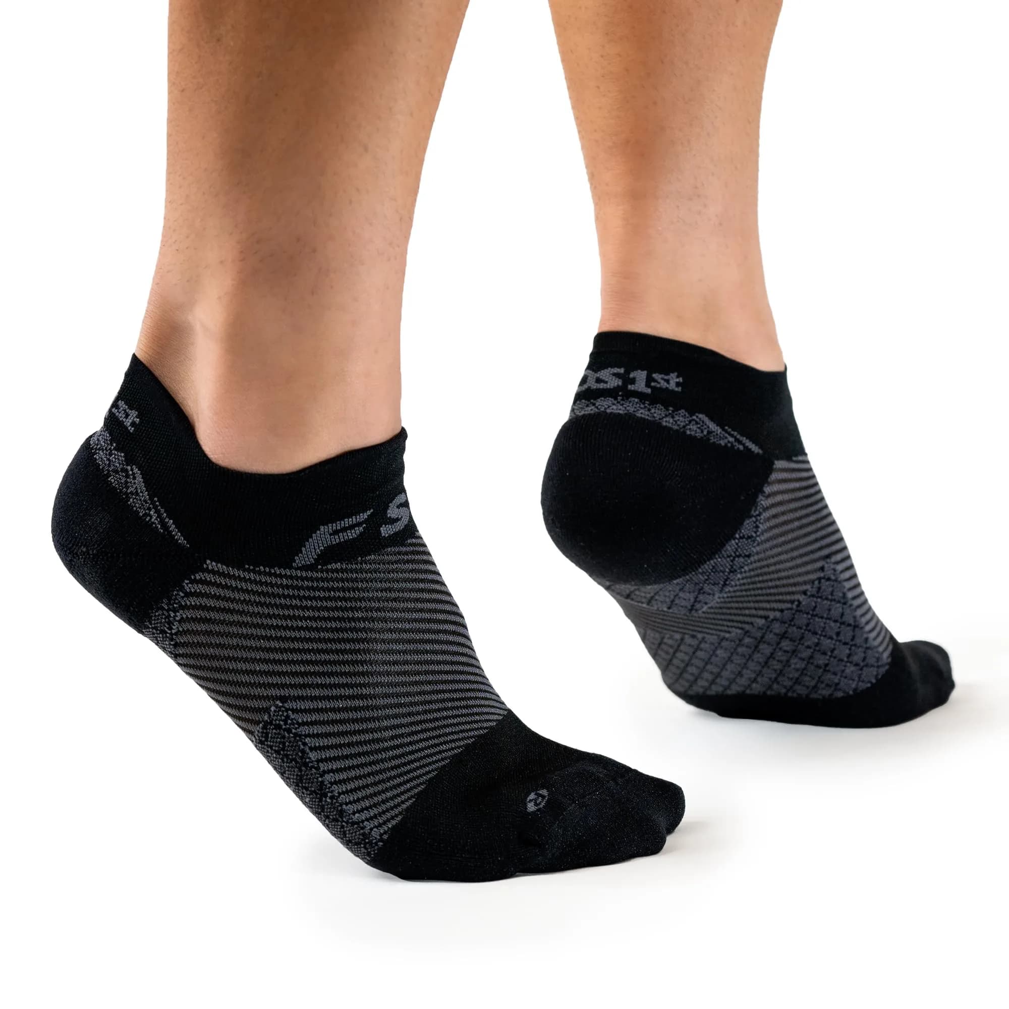 OrthoSleeve FS4 Orthotic Socks for Plantar Fasciitis Relief, Large | Medical Grade Compression — Black No-Show