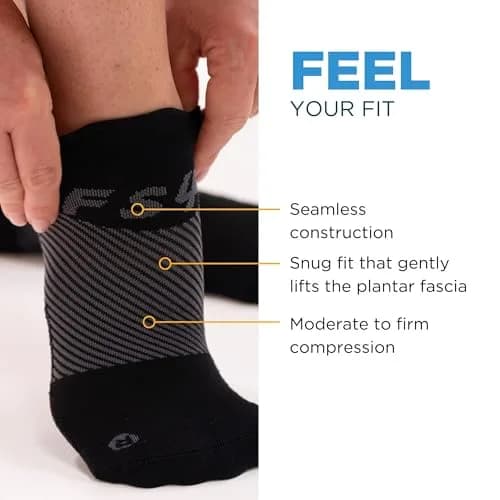 OrthoSleeve FS4 Plantar Fasciitis Compression Socks Large Black No-Show | Medical Grade Support for Foot Health thumbnail 4