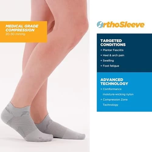 OrthoSleeve FS4 Plantar Fasciitis Compression Socks Large Black No-Show | Medical Grade Support for Foot Health thumbnail 2