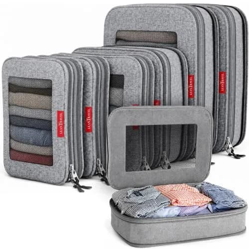 LeanTravel Premium Compression Packing Cubes for Travel - Suitcase Organizer Bags with Double Zipper & Breathable Mesh Panel - Space Saving Carry On Luggage Essentials (6-Pack, Grey) thumbnail 1