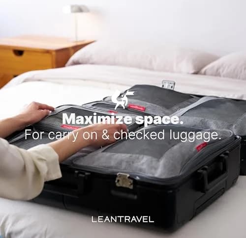 LeanTravel Premium Compression Packing Cubes for Travel - Suitcase Organizer Bags with Double Zipper & Breathable Mesh Panel - Space Saving Carry On Luggage Essentials (6-Pack, Grey) thumbnail 10