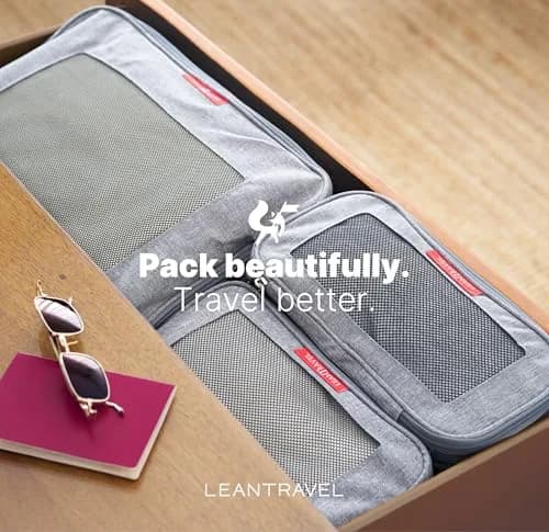 LeanTravel Premium Compression Packing Cubes for Travel - Suitcase Organizer Bags with Double Zipper & Breathable Mesh Panel - Space Saving Carry On Luggage Essentials (6-Pack, Grey) thumbnail 11