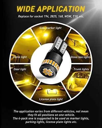 AUXITO Amber Yellow T10 LED Bulb 194 168 W5W Error Free (Pack of 10) | 240LM Super Bright for Car Marker Lights thumbnail 5