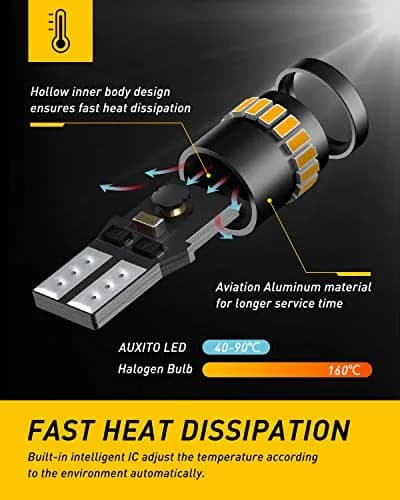 AUXITO Amber Yellow T10 LED Bulb 194 168 W5W Error Free (Pack of 10) | 240LM Super Bright for Car Marker Lights thumbnail 6