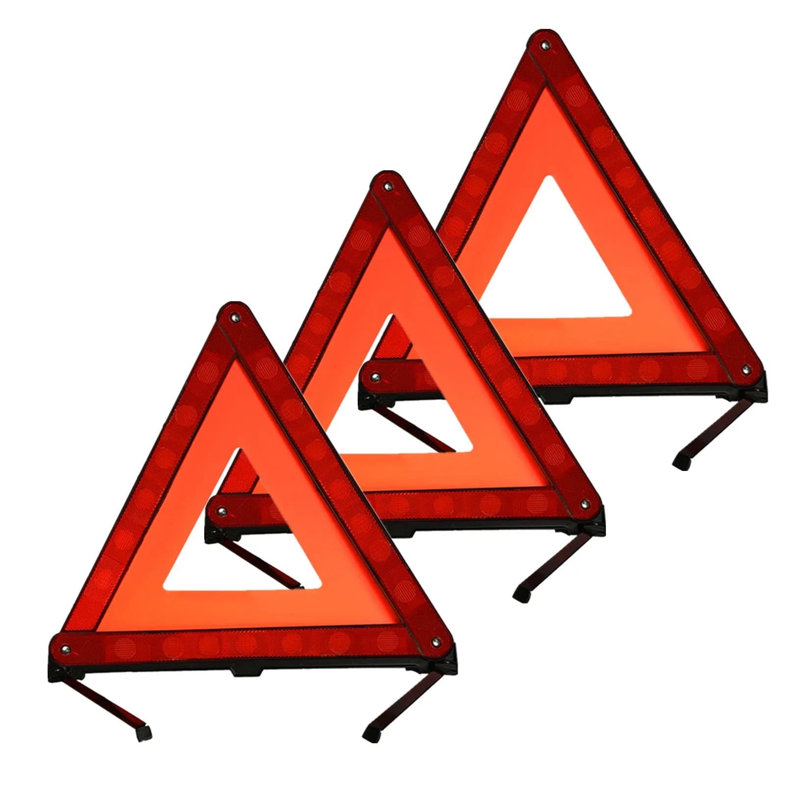 KAFEEK Reflective Warning Triangle Set of 3 | Foldable, Stable, and Highly Visible for Roadside Safety — Set of 3