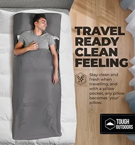 Tough Outdoors Ultralight Sleeping Bag Liner - Rectangular Travel Sheet - 219cm (85") - Gray thumbnail 2