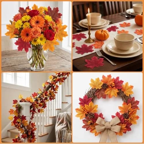Whaline 300Pcs Fall Artificial Maple Leaves 3.35 Inch | Vivid Autumn Decor for Events & Home thumbnail 7