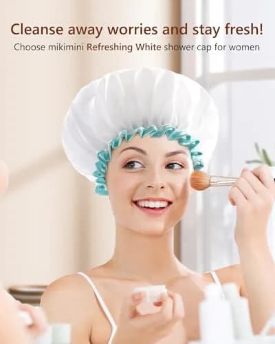 mikimini Reusable Shower Cap for Women and Girls, Waterproof, Washable, Cute White, 17cm (6.7in) x 12cm (4.7in) thumbnail 8