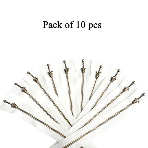 BEAULEGAN Metal Zippers 10 Pcs - #3 Antique Brass Close-end 7.9 Inch (20 cm), White | Heavy Duty Metal Zippers for Bags & Crafts thumbnail 5