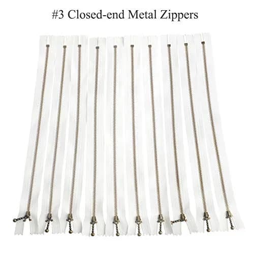 BEAULEGAN Metal Zippers 10 Pcs - #3 Antique Brass Close-end 7.9 Inch (20 cm), White | Heavy Duty Metal Zippers for Bags & Crafts thumbnail 2