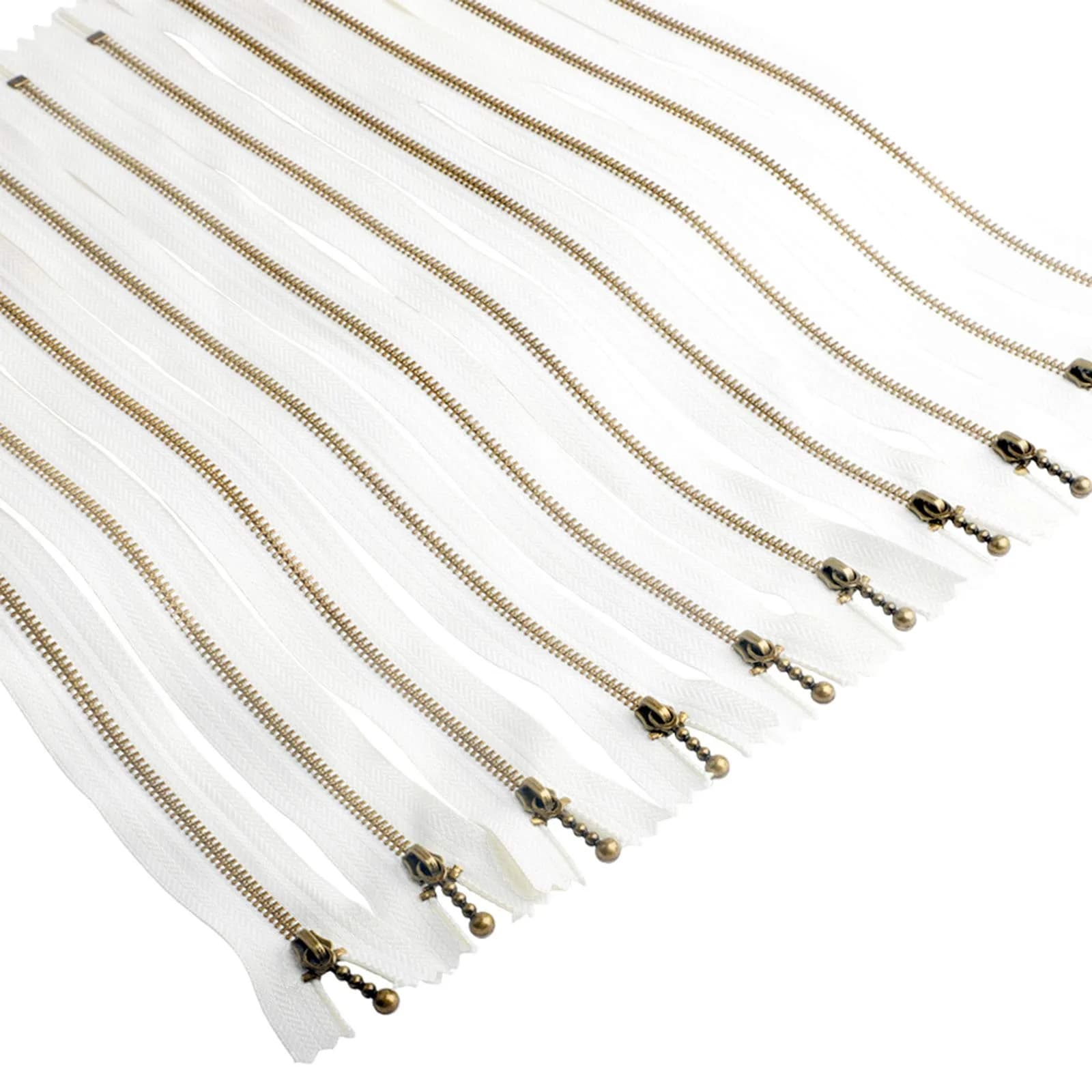 BEAULEGAN Metal Zipper Set 8 Pcs - #3 Antique Brass Close-end 12 Inch (30 cm), White | Heavy Duty Bag Zippers - main product image