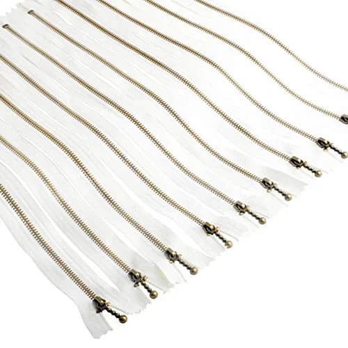 BEAULEGAN Metal Zipper Set 8 Pcs - #3 Antique Brass Close-end 12 Inch (30 cm), White | Heavy Duty Bag Zippers thumbnail 1