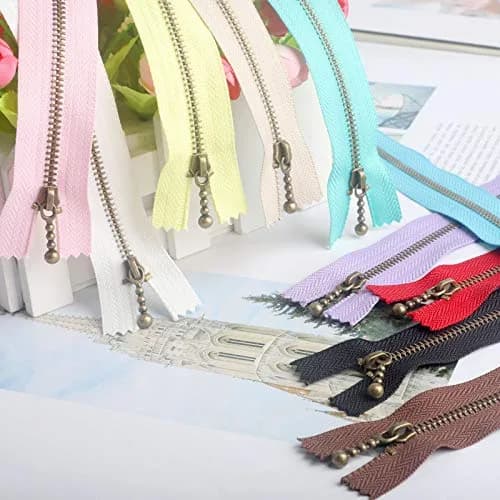 BEAULEGAN Metal Zipper Set 8 Pcs - #3 Antique Brass Close-end 12 Inch (30 cm), White | Heavy Duty Bag Zippers thumbnail 7