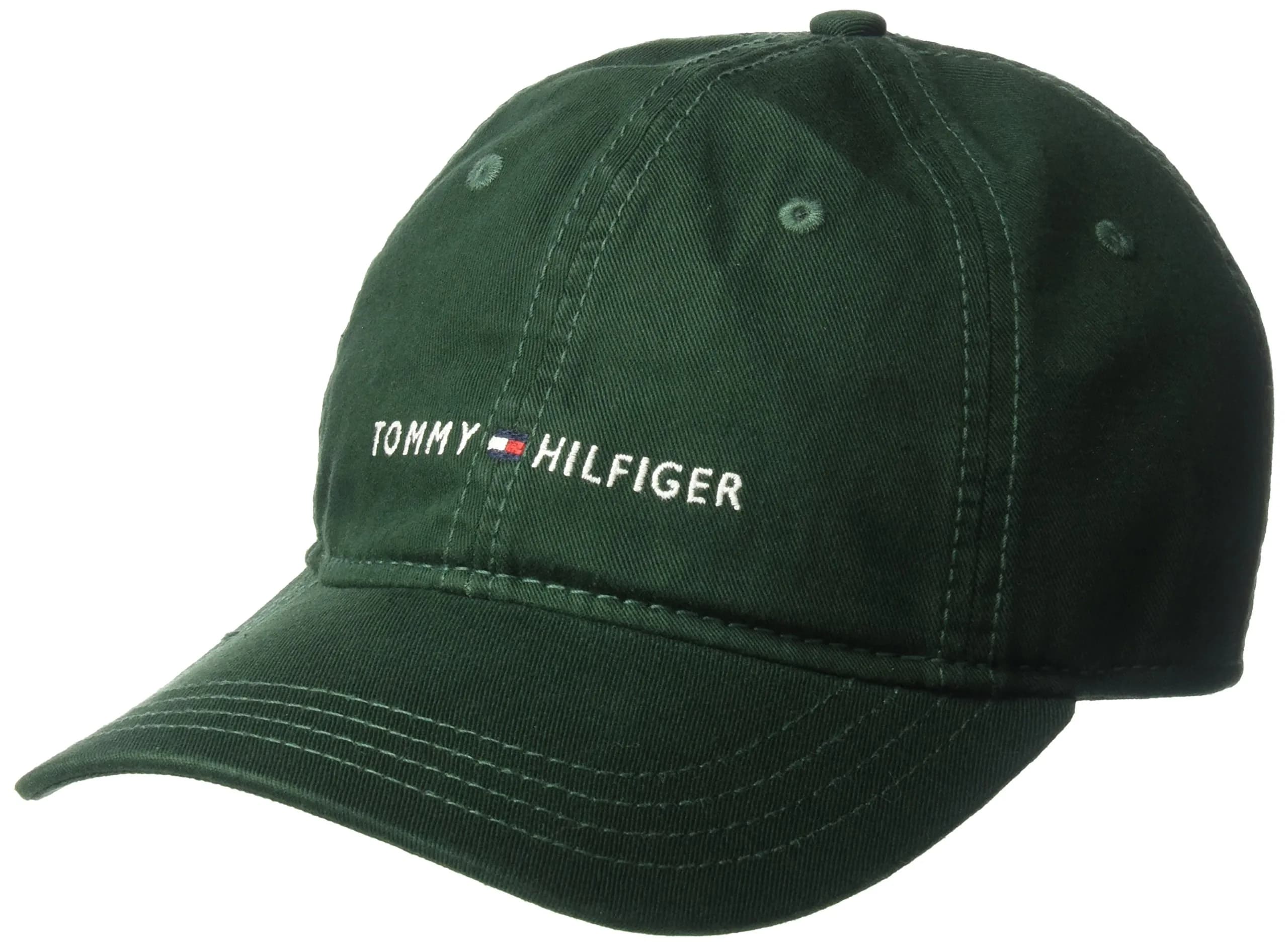 Tommy Hilfiger Men's Logo Dad Baseball Cap, Pine Grove, 100% Cotton | Adjustable Fit for Everyday Wear