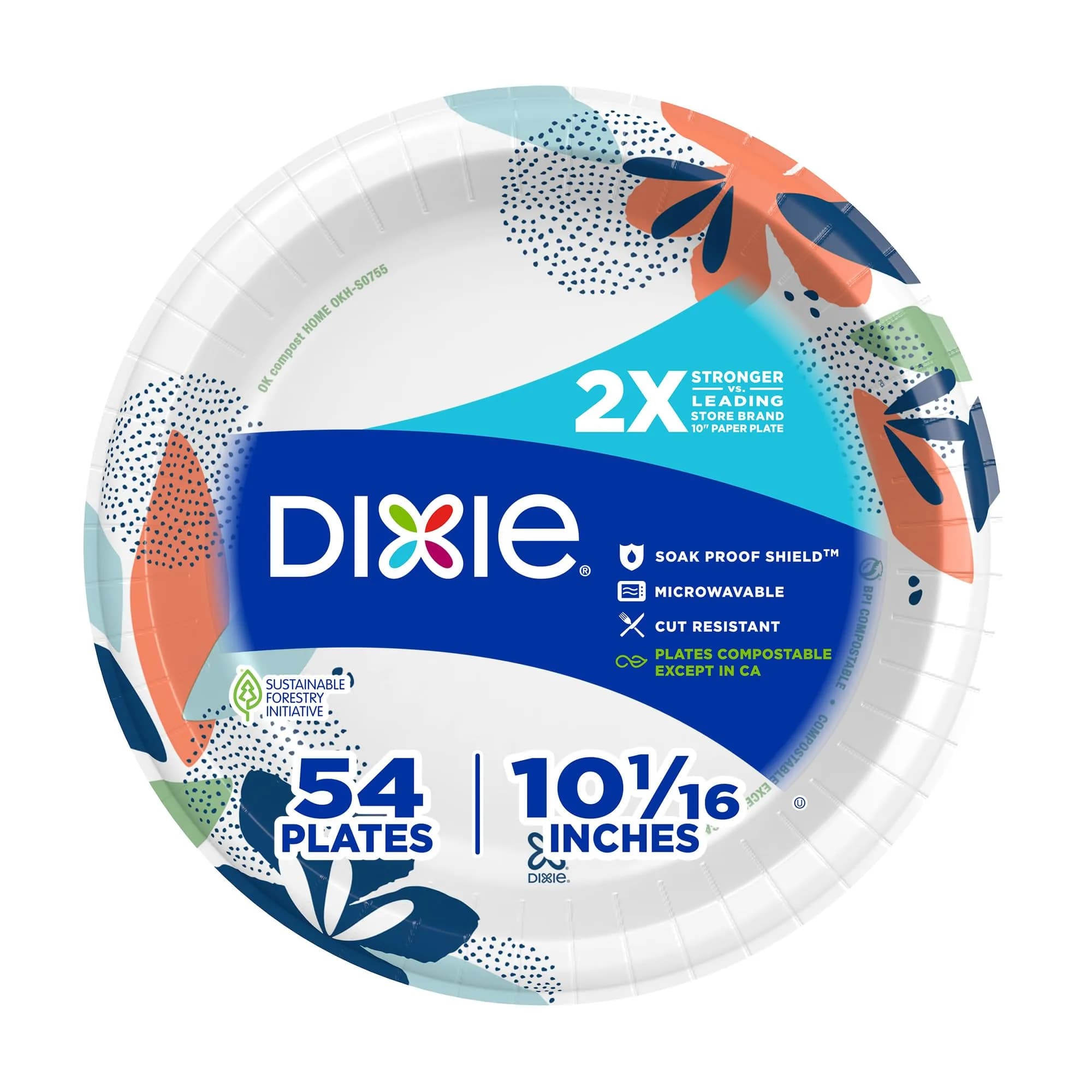 Dixie Large Paper Plates 10 Inch 54 Count | 2X Stronger, Soak-Proof, Cut-Resistant - main product image