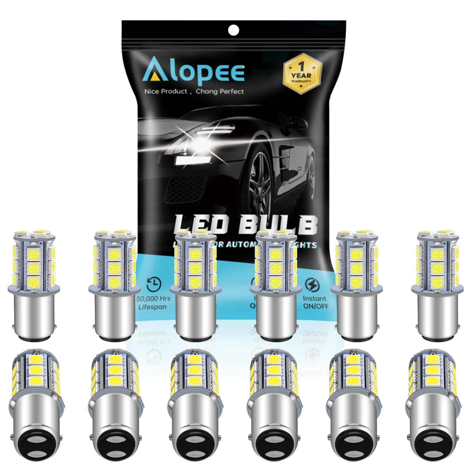 Alopee 12pcs 1142 LED Bulb 12V Bright White | Double Contact RV Camper Light (110c) - main product image