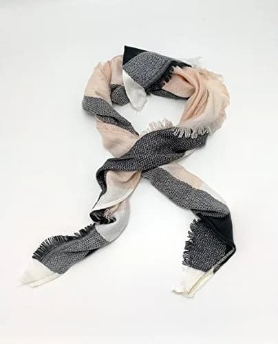Wander Agio Womens Warm Scarf Triangle Winter Shawls Large Scarves Stripe Plaid Fichu Big Plaid Grey Pink 11 | Thick & Warm thumbnail 2