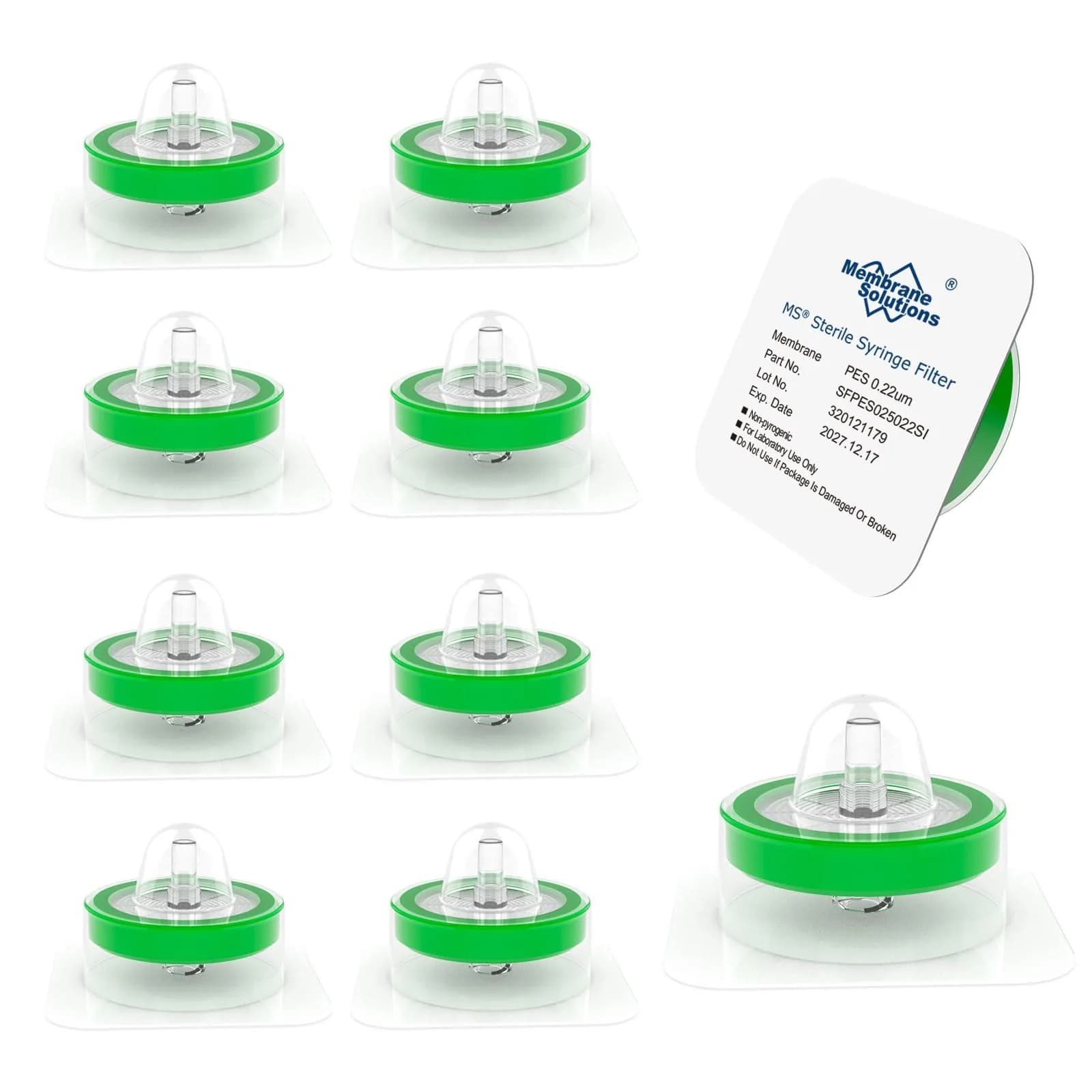 Membrane Solutions Syringe Filter Sterile PES 0.22µm 33mm Individually Packed - main product image