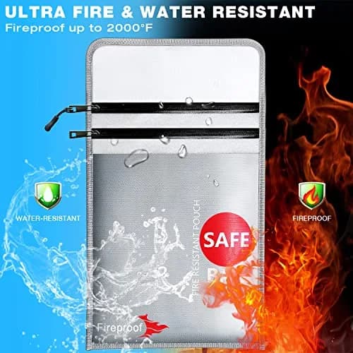 COLCASE Fireproof Document Bag 2 Pockets 38cm x 28cm (15" x 11") | Silicone Coated Fiberglass for 2000°F Protection thumbnail 2